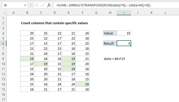 Excel Count columns that contain specific values