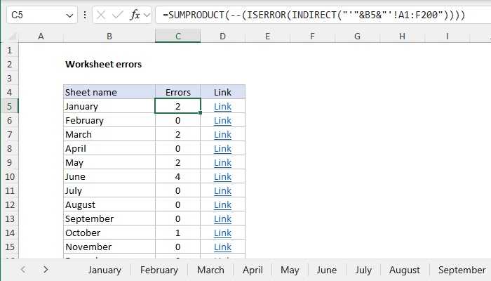 Excel Count errors in all sheets
