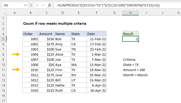 Excel Count if row meets multiple criteria