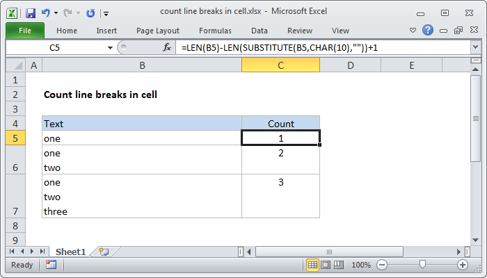 Excel Count line breaks in cell