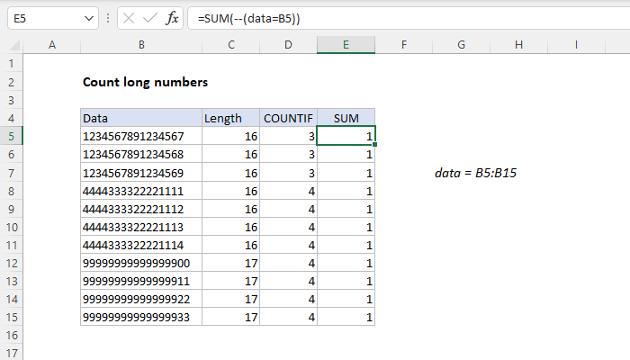 Excel Count long numbers
