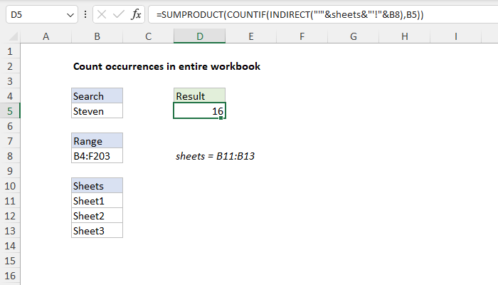 Excel Count occurrences in entire workbook