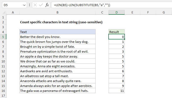 Excel Count specific characters in text string