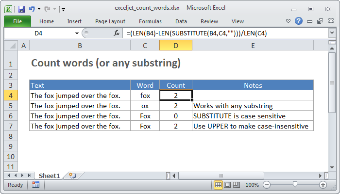 Excel Count specific words in a cell