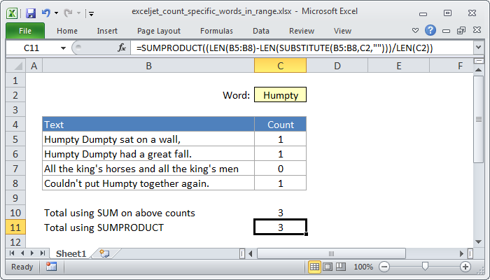 Excel Count specific words in a range