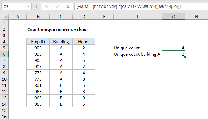 Excel Count unique numeric values with criteria