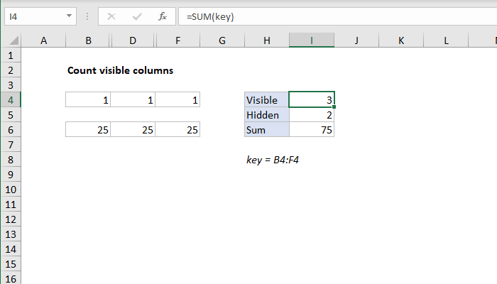 Excel Count visible columns
