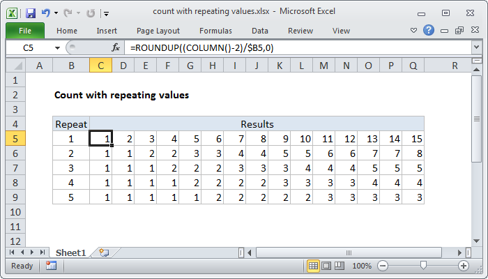 Excel Count with repeating values
