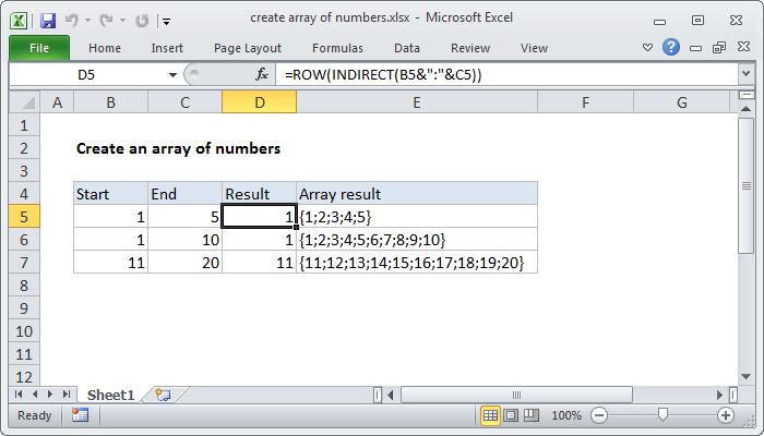 Excel Create array of numbers