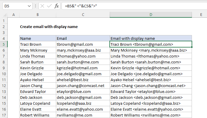 Excel Create email with display name