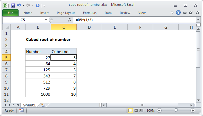 Excel Cube root of number