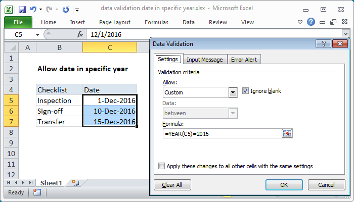 Data validation date in specific year