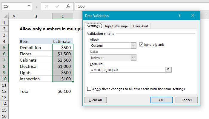 Data validation require specific multiple