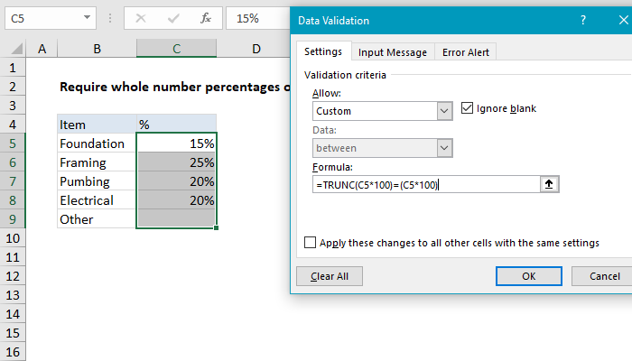 Excel Data validation whole percentage only