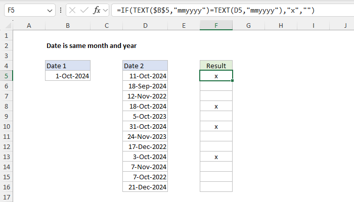 Date is same month and year