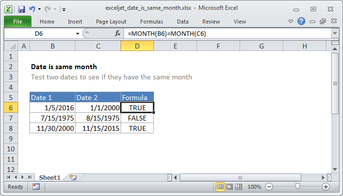 Excel Date is same month