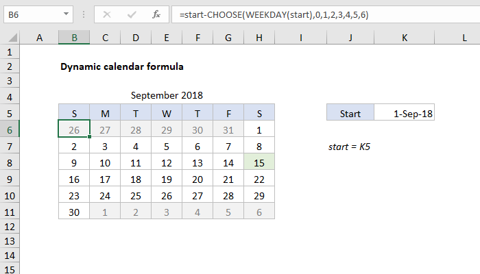 Excel Dynamic calendar grid