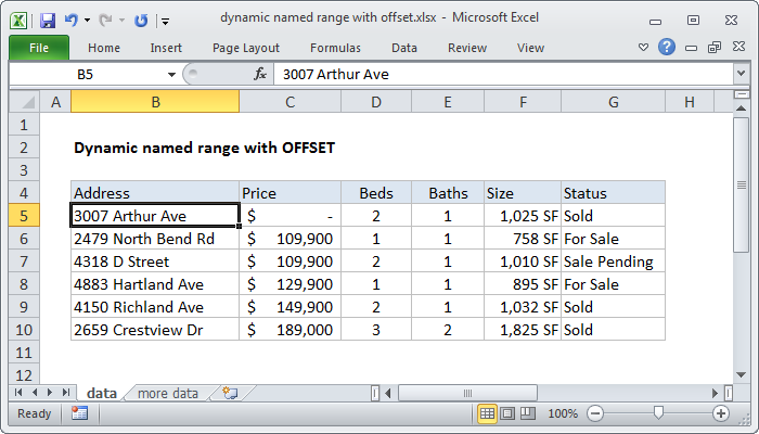 Excel Dynamic named range with OFFSET