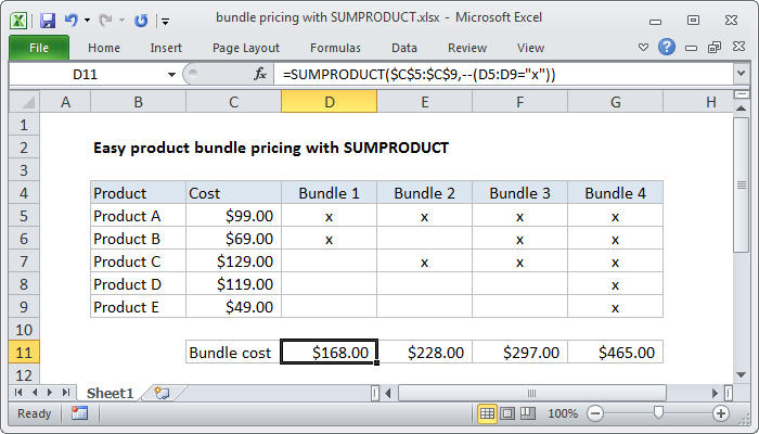Excel Easy bundle pricing with SUMPRODUCT