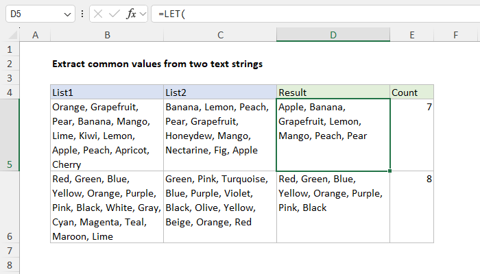 Excel Extract common values from text strings