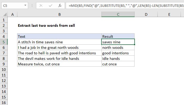 Excel Extract last two words from cell