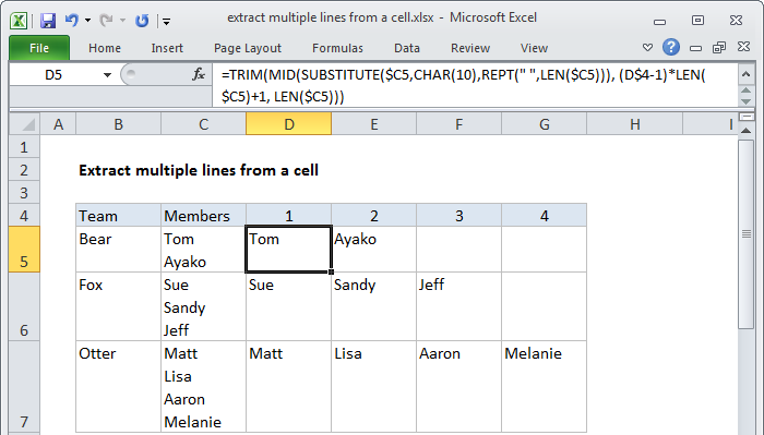 Excel Extract multiple lines from a cell