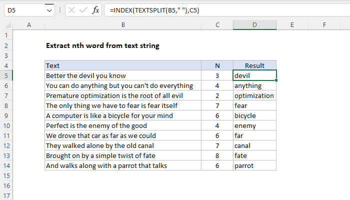 Excel Extract nth word from text string