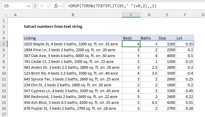 Excel Extract numbers from text