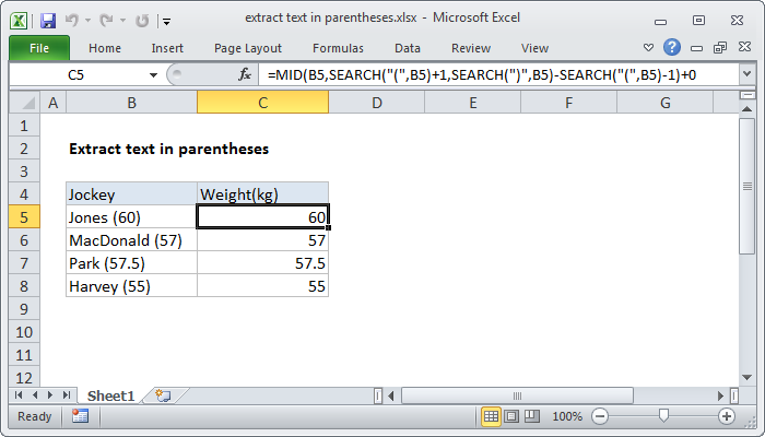 Excel Extract text between parentheses