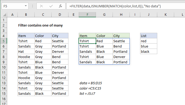 Excel Filter contains one of many