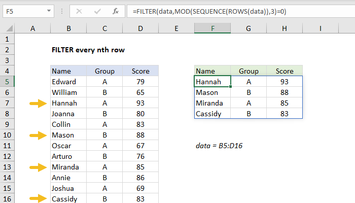 Excel Filter every nth row