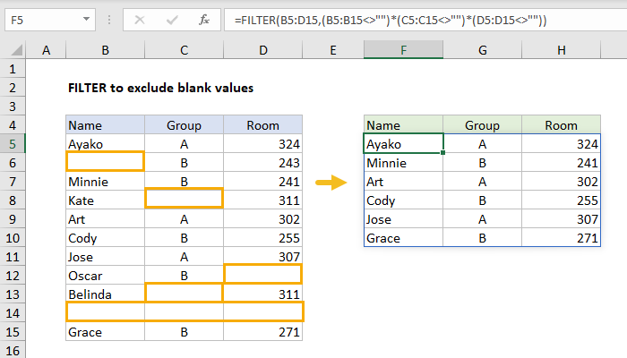 Excel Filter exclude blank values
