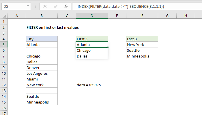 Excel FILTER on first or last n values