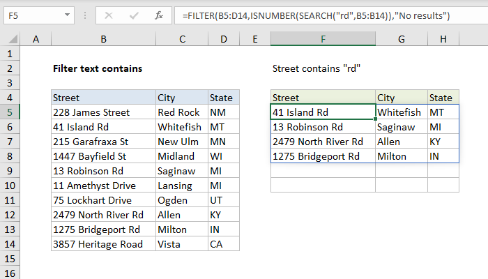 Excel Filter text contains