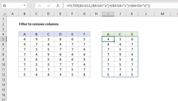 FILTER to remove columns