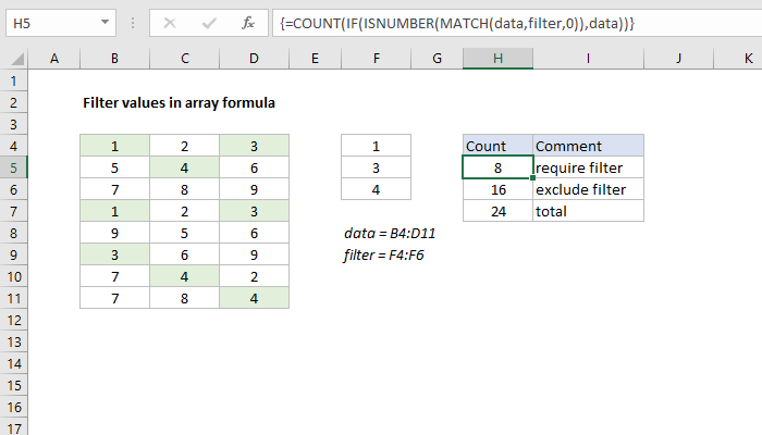 Excel Filter values in array formula