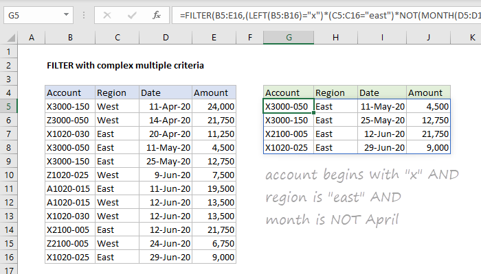 Excel FILTER with complex multiple criteria