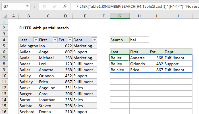 Excel FILTER with partial match