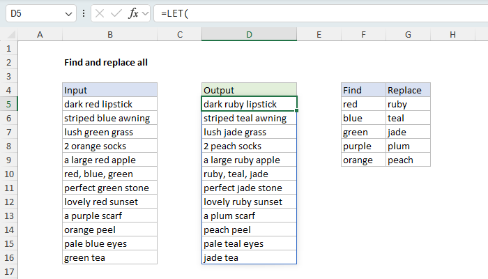 Excel Find and replace multiple values