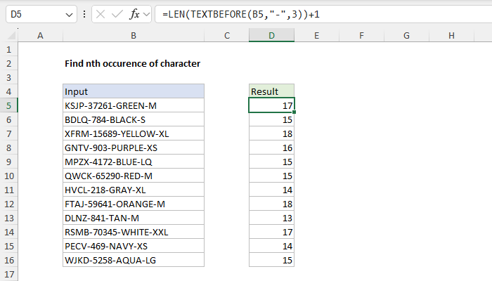 Excel Find nth occurrence of character