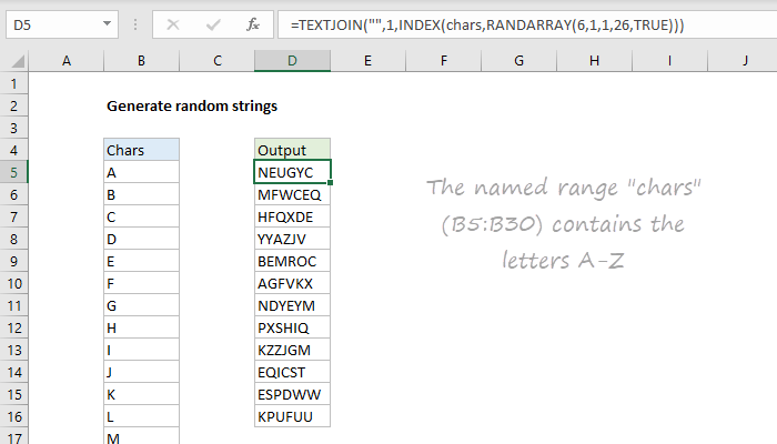Excel Generate random text strings