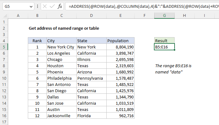 Excel Get address of named range or table
