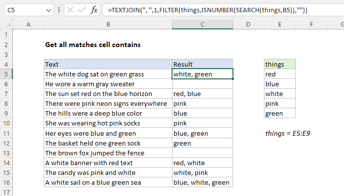 Excel Get all matches cell contains
