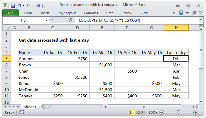 Excel Get date associated with last entry