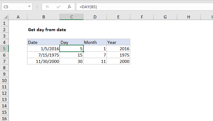 Excel Get day from date