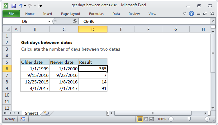 Excel Get days between dates