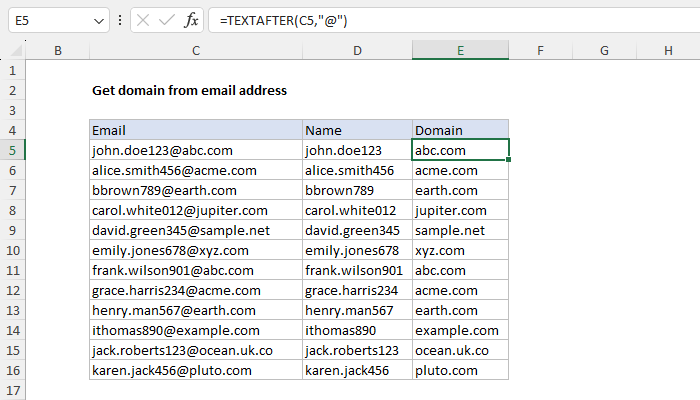 Excel Get domain from email address