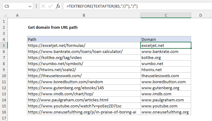 Excel Get domain name from URL