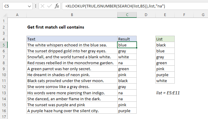 Excel Get first match cell contains