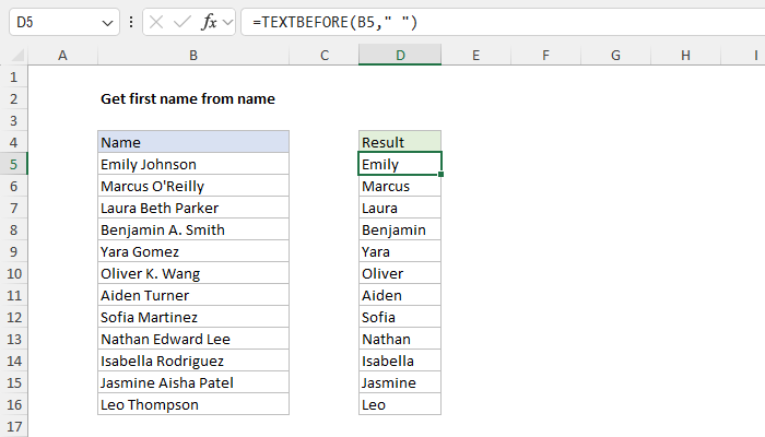 Excel Get first name from name